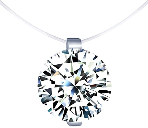 MICGIGI Damen 925 Sterling Silber Anhänger Halskette 8mm Zirkonia Anhänger Halskette Transparente Nylonkette Choker