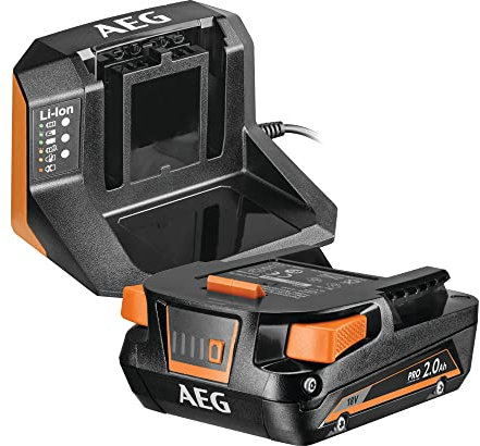 AEG SETL1820S Kit Caricabatterie e 1 Batteria 18V 2.0 Ah, con Protezione Termica e da Sovraccarico, Batteria 18v e Caricatore al Litio con Controllo di Singola Cella
