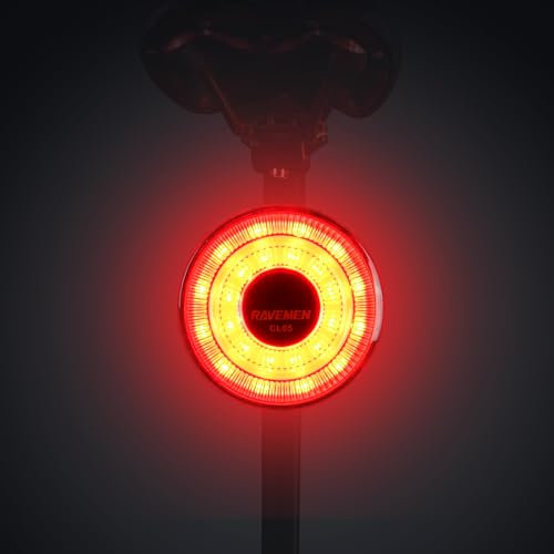 RAVEMEN CL05 Luci Posteriori per Bici, 30 Lumen sensore di luce incorporato Luce del casco, pendolarismo su strada o guida in città, Ricaricabili USB C Impermeabile IPX6 7 modalità