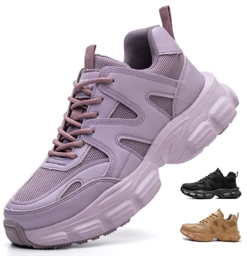 Zapatos de Seguridad para Mujer Ligeros Comodos Zapatillas de Trabajo con Punta de Acero Antideslizantes Calzado de Seguridad Deportivo C01 Morado/37