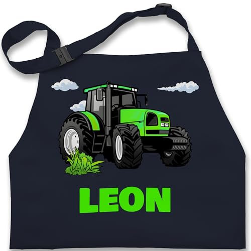 Kinderschürze Schürze Kinder Jungen Mädchen - Geschenk Traktor mit Name personalisiert I Trecker Fan I Zugmaschine I Bulldog I Schlepper - 7-14 Jahre - Navy Blau - und kochschürze landwirtschaft