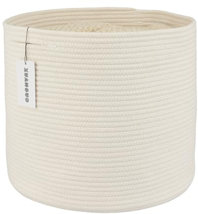 XUANGUO Cotton Rope Basket For Girls Boys Kids 16”X14” Baby Laundry Baskets Nursery Bin Round Woven Basket Organizer For Storage Toys Blankets Shoes Clothes white