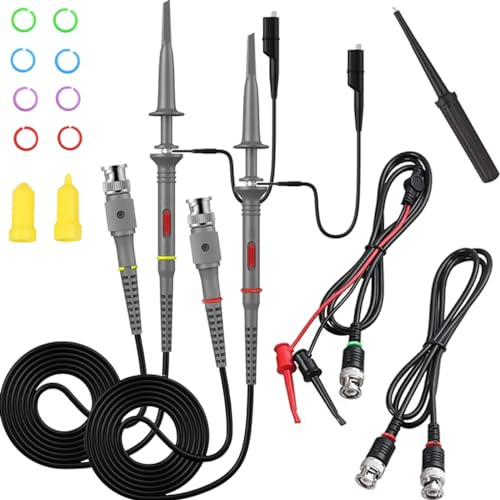 DAOKAI 2 Stücke P6100 Oszilloskop Probe Kit 100MHz Scope Clip Testsonde mit BNC zu Mini Hakenleitungen, BNC Stecker zu BNC Stecker Kabel,für die meisten Oszilloskope