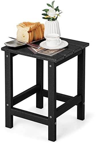 GOPLUS Gartentisch klein, Beistelltisch Outdoor aus HDPE, Kaffeetisch, Balkontisch wetterfest, Bistrotisch, Platzsparend für Wohnzimmer Schlafzimmer, Terrasse Hof & Garten (Quadratisch, Schwarz)