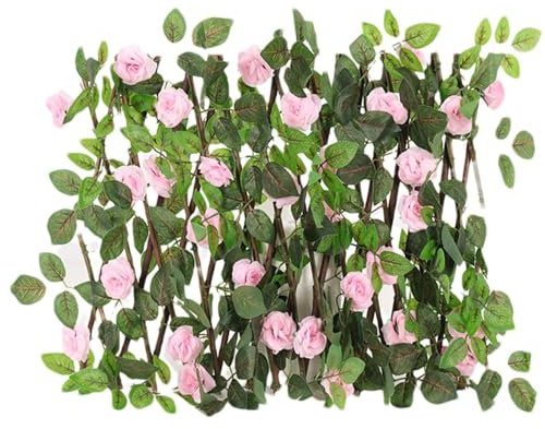 Sichtschutz Garten, Zaun Sichtschutz, Sichtschutz Efeu Sichtschutz Outdoor, Erweiterbarer Faux-sichtzaun mit Künstlichen Blättern, Kunstrose