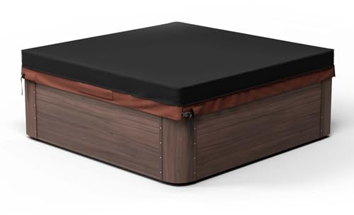 Pacok Square Hot Tub Cover, Waterproof 600D Oxford Fabric SPA Hot Tub Covers with Drawstring, Outdoor SPA Bath Pool Dust Cover with Air Vent, Black+Brown(220x220x25CM)