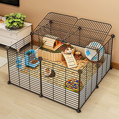 Smådjursburar, marsvinsbur Kaninbur Råttbur Liten kattbur Valp Hundlekhage, sällskapsstaket för valp Kanin Kattunge Hamster Marsvinsköldpadda igelkott (Färg: Svart, Storlek: 72x72x37cm) Warm as ever