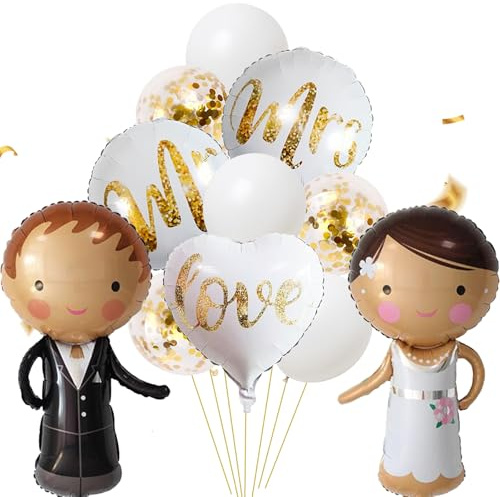 ALEGRE® Brautpaar Luftballons Hochzeit Deko, 11 Stück Just Married Deko Mr and Mrs Folienballon Hochzeitsdeko, Deko Hochzeite Verlobung, Hochzeite Ballons für Standesamt Deko, Hochzeitstag Party Deko