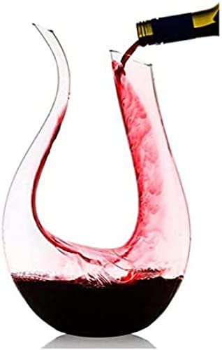 Decantador de vino - Jarra de vino de cristal en forma de U 100% sin plomo Decantador de vino rojo soplado a mano 1,2 L
