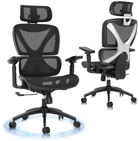 GABRYLLY Ergonomic Office Chair, Big and Tall Mesh Chair with Lumbar Support, 3D armrest - 215° Rotation, Adjustable Headrest & Soft Seat, Durable Computer Chair 350LBS for Work Gaming