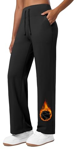 WILLIT Jogginghose Damen Fleece gefütterte Hose Winter Sporthose Warme Yogahose Thermohose Weites Bein Lounge Hose mit Taschen