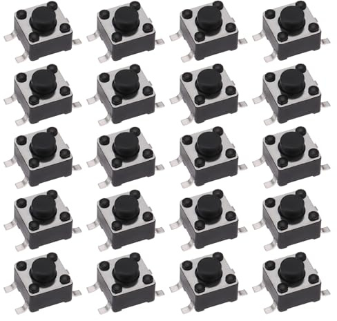 ECSiNG 50 Piezas de Mini Interruptores Táctiles de 4 Pines 12V 50mA para Productos Digitales Equipos de Fitness Cámaras de Vídeo 4,5 x 4,5 x 3,8 mm