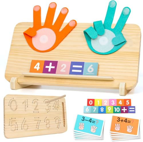 XIAPIA Jouet de Comptage Montessori en Bois pour Enfants 3 4 5 6 Ans, Jouet Chiffre d'Apprentissage des Mathématiques avec Chiffres Colorés, Cartes et Tableau Interactif, Cadeau d'Anniversaire et Noël