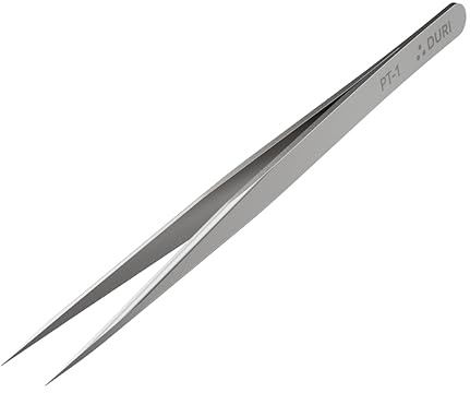 DURI Precision Tweezers (PT-1) Stainless Steel Fine Tip, Anti-Static for Electronics Soldering, Jewellery Making & DIY Crafts, Non-Magnetic & Rust-Proof ESD Safe Tweezers
