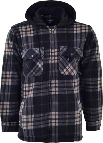 U.S Trading Warm Winter Cosy Outdoor Fleece Padded Lumberjack Hooded Flannel Check Jacket Thick Quilted Work Wear Thermal Fleece Fur Lined Coat (UK, Alpha, S, Regular, Regular, Black Check Hood)