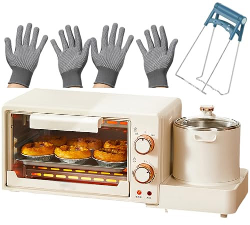 Estación Multifuncional para Hacer Desayuno, Horno Eléctrico de 8L con Sartén Antiadherente y Olla de 0,8L, Trabajo de Doble Zona y Temporización de 30 Minutos, Máquina de Desayuno Sándwich