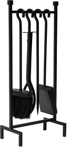 Ensemble d'outils de cheminée en fer forgé avec poignée noire 5 pièces pour cheminée et foyer extérieur
