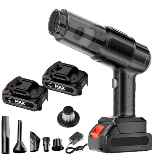 Rouzin Aspirateur à Main sans Fil Portable avec 2 Batteries, aspirateur de Voiture, Mini souffleur électrique pour Voiture, Aspiration, soufflage, brossage, Pompes 4 in 1