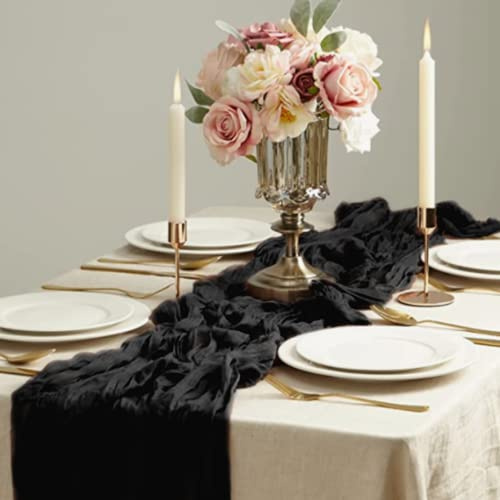 Käsetuch Tischläufer Schwarz 90 x 300 cm Gaze Tischläufer Käsetücher Tischtuch Rustikal Käsetuch Tischtuch für Hochzeit Boho Tafelaufsätze für Tische Schwarz Halloween Party Deko