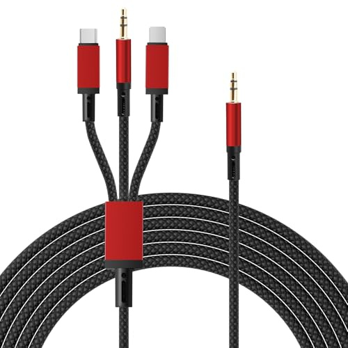 Puiseno Cavo Lightnning Aux 3 in 1, [Mfi Certified] USB C, 3,5 mm e Lightnning su cavo Aux da 3,5 mm, cavo Aux compatibile con iPh0ne16/15/14, Galaxy, iPad (non per chiamate, rosso)