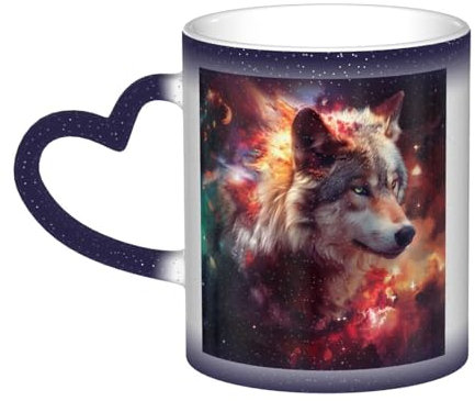 ZORIN Morning Coffee Cup Changing Color Mug with Funny Wolf Milky Way Cosmic Ceramic Heat Sensitive Heat Sensitive Tea Mugs Milk Cups Holiday Presents for Women Men Family Friends Loverblue