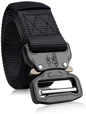 kwinfei Cintura Tattica Uomo in Nylon 3,8 cm x 130 cm con Fibbia a Sgancio Rapido, Cinturone Tattico Militare Regolabile, Cintura Elastica Uomo per Lavoro, Caccia, Trekking, Attività Outdoor e Sport