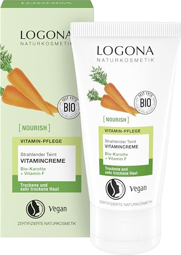 LOGONA Naturkosmetik NOURISH Strahlender Teint Vitamincreme - 50 ml - natürlicher Glow - Gesichtscreme mit Bio-Karotte & Vitamin F - für trockene Haut