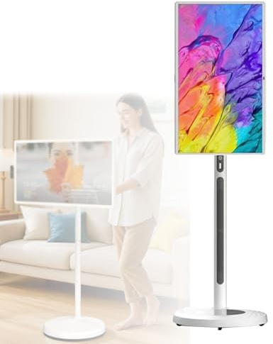 Oiyekntd Smart TV Portatile con Display Touchscreen, TV Mobile su Ruote operativo Android 8G RAM + 128G di Spazio di archiviazione Batteria Integrata Batteria da 13500 mAh 32Inch