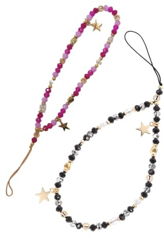 SHINEOFI 2pièces Chaîne de Téléphone Portable avec Pendentif Étoile et Perles Dragonne Courte Anti-perte pour Téléphone Cordon Porte-clés Élégant