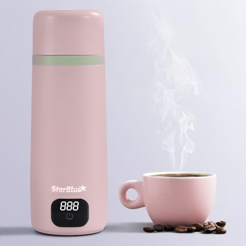 StarBlue Hervidor de agua portátil rosa de 350 ml, hervidor de agua eléctrico con voltaje global, 6 modos de temperatura, pantalla conmutable ℃/℉, caldera de agua compacta para el hogar y la oficina