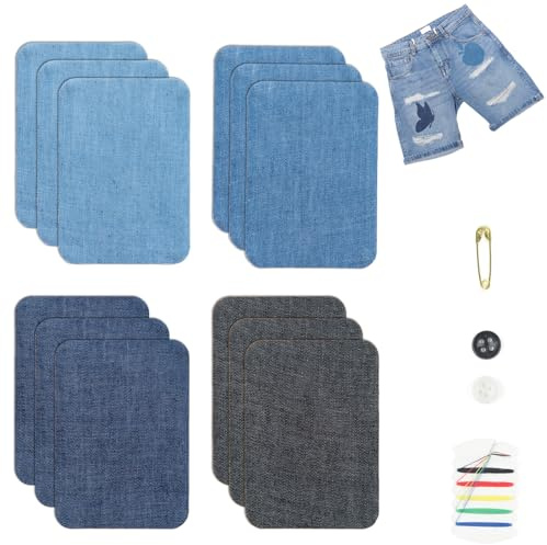 12PCS flicken zum aufbügeln, 100% Baumwolle Bügelflicken Jeans, bügelflicken Gilt für Aufbügeln für Hosen, Jacken und Accessoires (7,5 x 11 cm) (S)