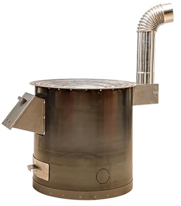 Stufa a Legna Portatile in Acciaio per Campeggio e Casa Fornello da Cucina con Anello Regolabile Adatta per Interni ed Esterni, Alta Efficienza(58cm)