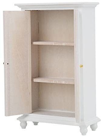 GEERYZHE Puppenschrank, Miniatur Weiße Holzgarderobe Mini Schrank Doll Kleidung Kleiderschrank Dollhouse Garderobe für Puppenhausmöbel Accessoire
