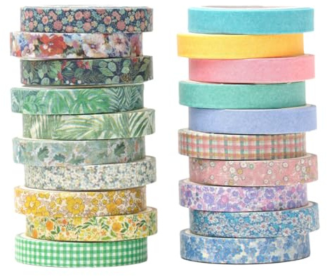 Confezione da 20 Washi Tape Vintage Nature Scotch Colorato per Scrapbooking Decorazioni e Progetti Creativi Nastri Adesivi Decorativi per Fai da Te Washi Tape Scrapbooking e Scotch Decorativo