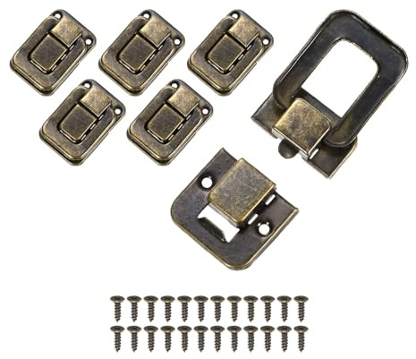 M METERXITY 6 Pack Toggle Catch Lock, 1.57 x 1.06 in Metal Hasp Latches Decorative Clasp with Screws for Jewelry Case/Wooden Boxes/Suitcase, Retro Style Clasp [Bronze]