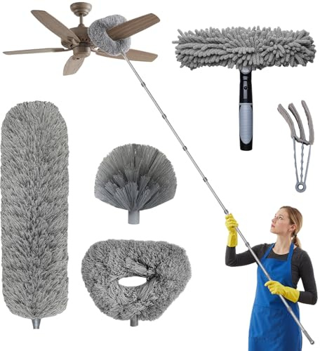 Staubwedel Teleskop Lang Ausziehbar bis 6m Waschbar Mikrofaser 6 Stück Set für hohe Decken, Deckenventilator und Spinnenwebenentferner