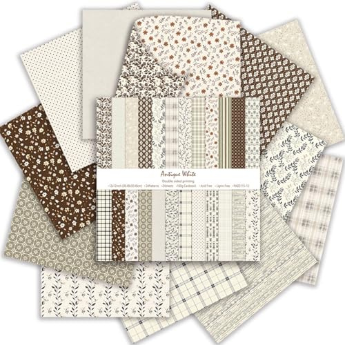 24 Blatt Scrapbook Papier Doppelseitiges Blumen Muster Bastelpapier (Weiß) | 30.5 x 30.5 cm, 24 Designs Motivpapier, Decoupage Papier für Scrapbooking, Fotoalben, DIY Karten, Geschenk Dekoration