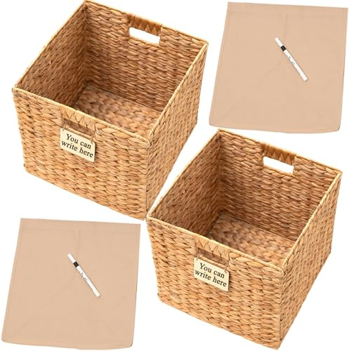 Set of 2 Handmade Water Hyacinth Storage Baskets For Organizing, Wicker Basket For Blankets, Woven Basket, Cube Storage Organizer, Cube Shelf, Seagrass Baskets For Organizing 12x12 Inches