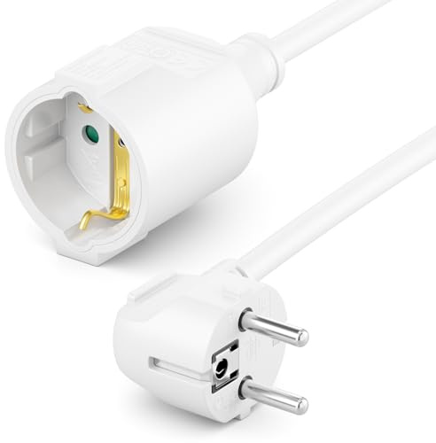 deleyCON 10m Strömkabel Förlängningskabel Skyddskontakt Ström Kabel Nätkabel Förlängning 16A 3680W Hushåll Kontor Verkstad Multimedia Vit
