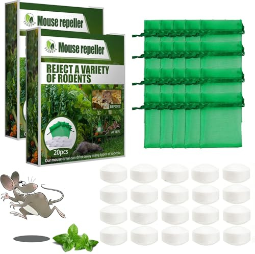 40 Pezzi Repellente per Topi, formulato con Olio di Menta piperita. Esche vegetali Naturali a Base di Zenzero, Limone, Menta e Peperoncino, Efficace per allontanare i roditori