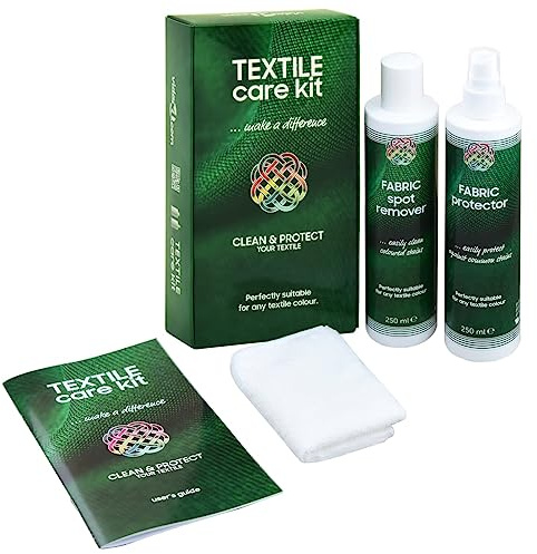 Kaloriko Juego de cuidado textil Care KIT 2 x 250 ml con limpiador de muebles y agente protector para tejidos, textiles, sofás, alfombras, cortinas, tapicería de coche en el hogar, salón, oficina