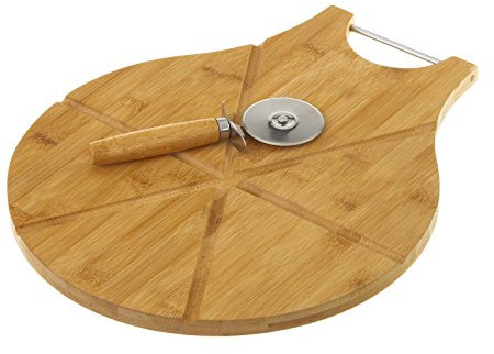 Tabla para cortar pizza con cortador, nórdica marrón de bambú para cocina - LOLAhome
