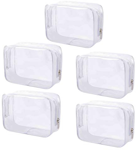 Transparent Kosmetiktasche 5 stück PVC Kulturbeutel mit Reißverschluss wasserdichte Kosmetische Make-up Tasche für Reise Geschäft Urlaub Bad Organisieren 16.5 x 5 x 11.5 cm Weiß
