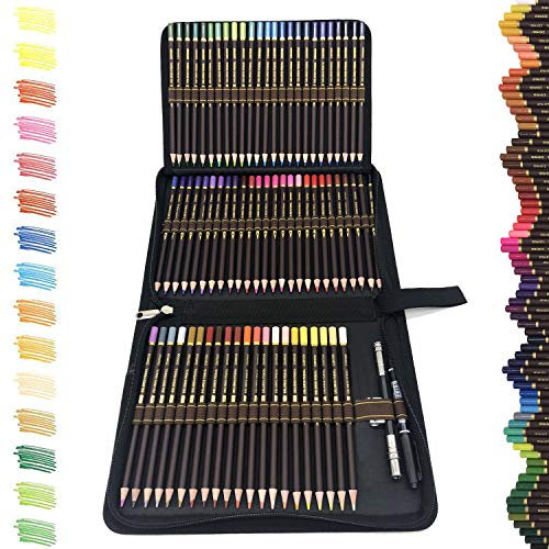 ZZONEART 72 Meilleur Crayons de Couleurs Outils, Sets de dessin de bois en Zipper Pencil Case-Coffret de kit professionnel - Cadeau Ideal pour Adultes et Artistes.