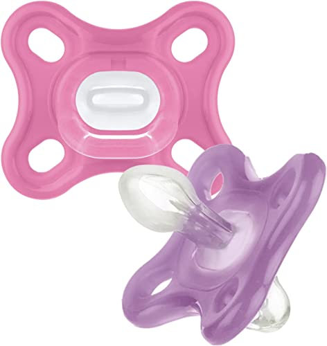 MAM Comfort Soothers | 0-3 Months | 2 Pack | Newborn Dummies | Comes in Dummy Steriliser Case | Sustainable Materials | Baby Accessories for Newborn | Pink (Various Designs)