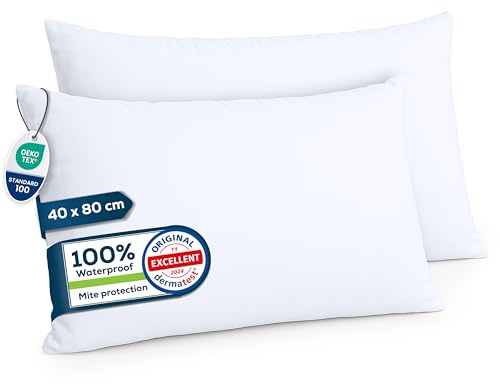 Sensalou Federa Impermeabile 40x80 cm – Set da 2 - Protezione Antiacaro e Antisudore – Copricuscino Traspirante e Silenzioso – Lavabile in Lavatrice – Morbida e Durevole per Letto e Hotel