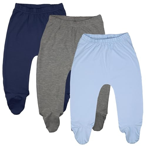 123 Bear Baby Soft Cotton Spandex Pants with Feet Multipack (Blue, Newborn)