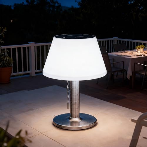 shumi Solar Table Lamp Outdoor Waterproof - 3 Way Dimmable Cordless Table Lamps, Eye-Caring LED Modern Portable Table Lamp with Pull Chain, Solar Desk Lamp for Patio Yard Garden Camping Decor