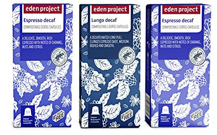THE EDEN PROJECT 30 Decaf Coffee Pods Variety Pack Compatible with Nespresso Original – Premium Arabica, Rainforest Alliance Certified, Climate Neutral, Home Compostable Capsules (3 x 10 Pack)