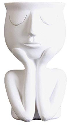 BERTY·PUYI Outdoor Vase Humanoid Resin Flower Pot Garden Decoration Vintage Vase Face Sculpture Planter Desk Home Decor Creative Gift-A-white